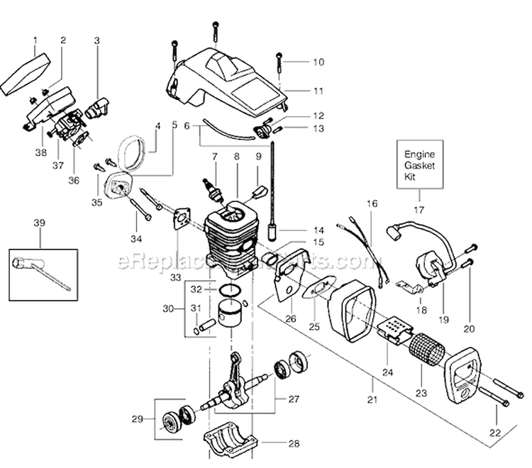 Page B Diagram and Parts List for 1975 Type 6 Poulan Chainsaw
