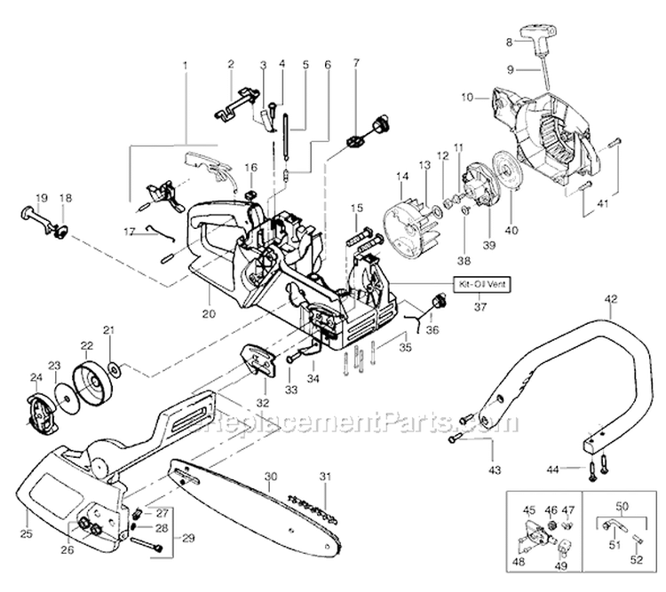Page A Diagram and Parts List for 1975 Type 7 Poulan Chainsaw