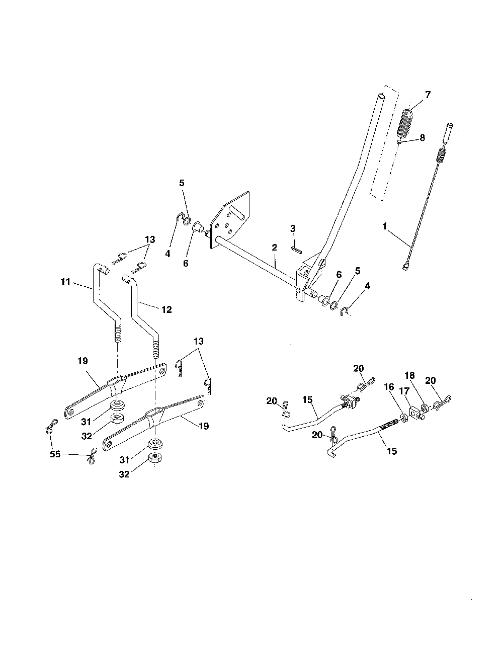 Mower lift Diagram and Parts List for 96016001800  Poulan Lawn Tractor