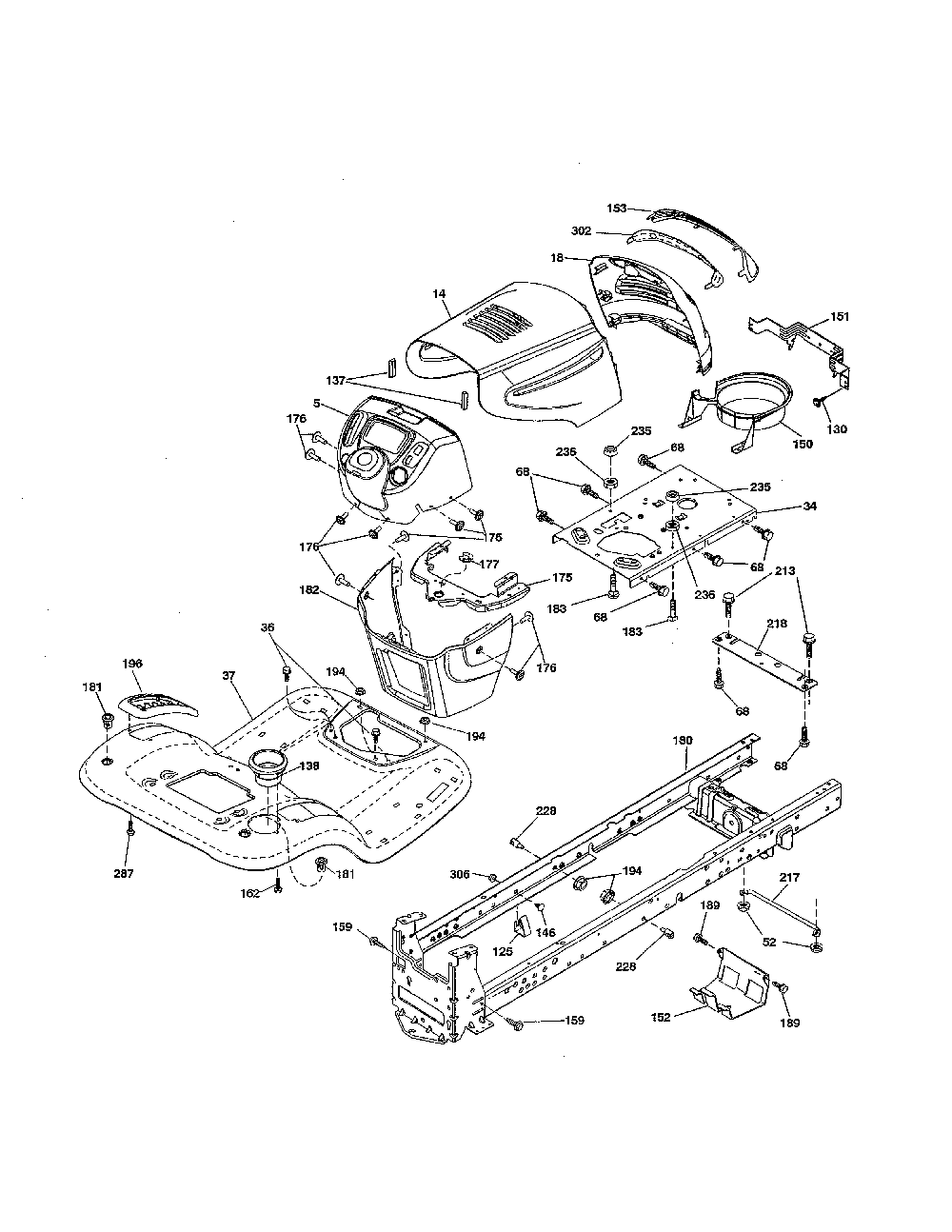 Chassis Diagram and Parts List for 96046007600  Poulan Lawn Tractor