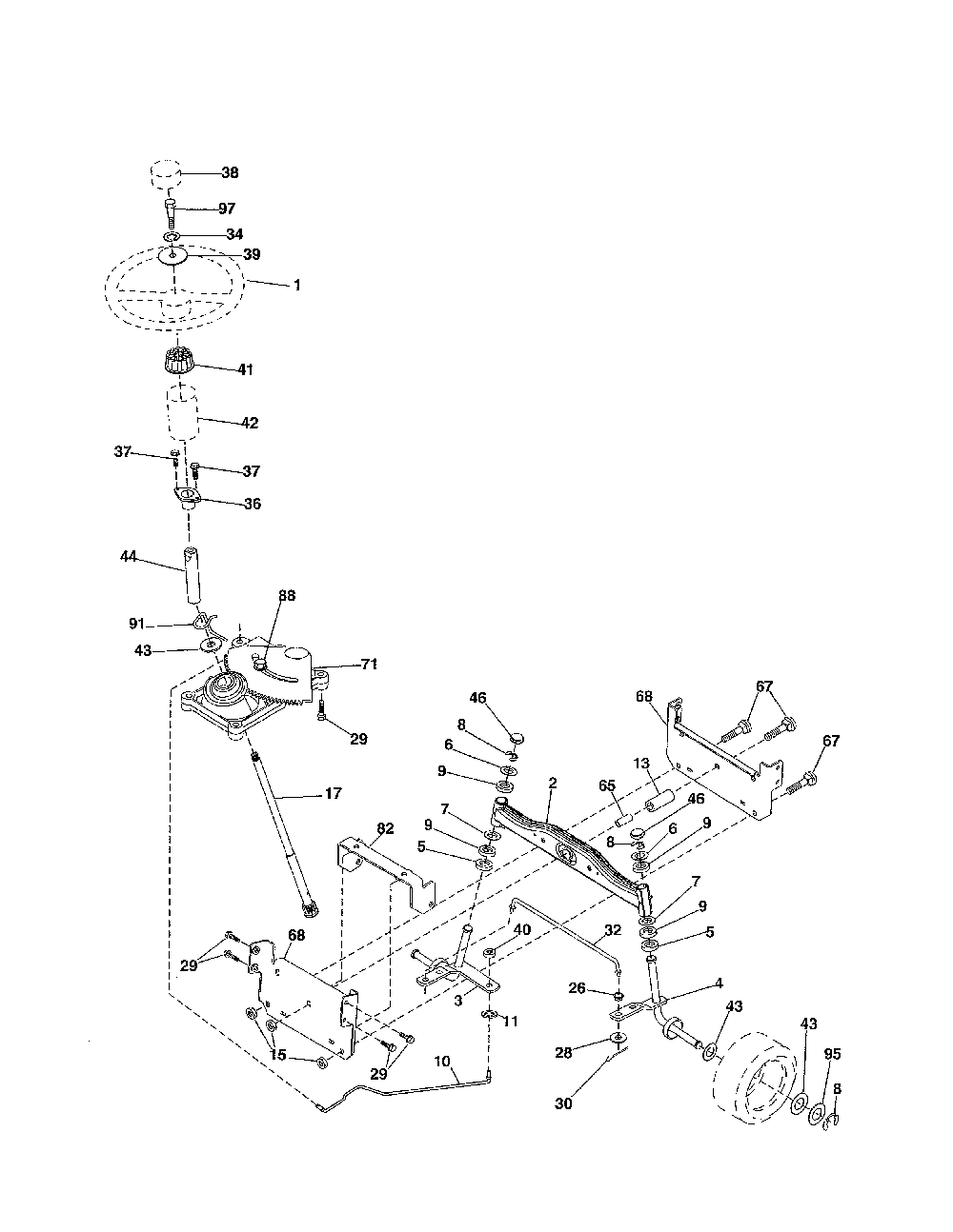 Steering Diagram and Parts List for 96016002200  Poulan Lawn Tractor