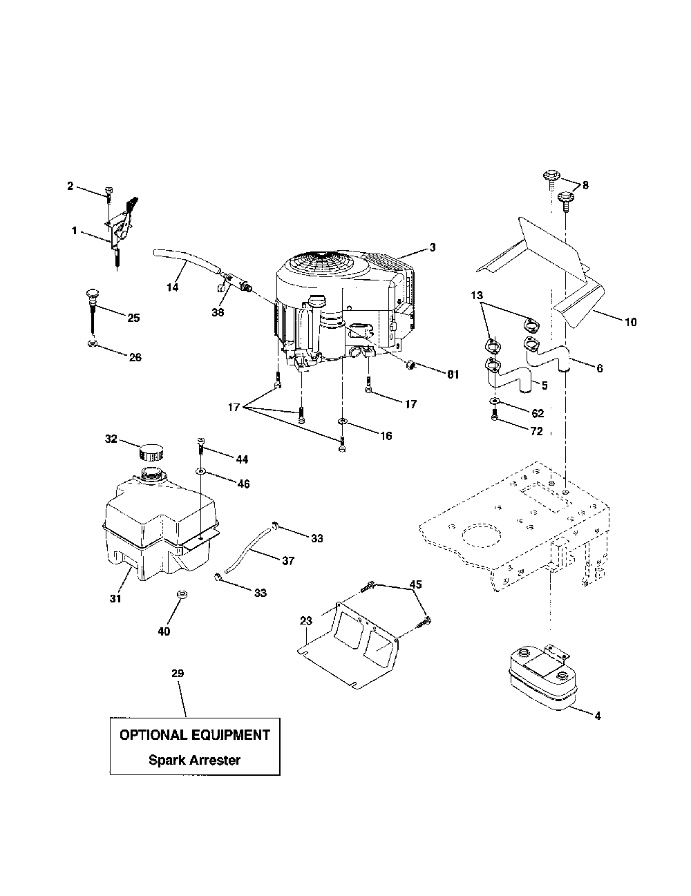 Engine Diagram and Parts List for PR185H42STDA  Poulan Lawn Tractor