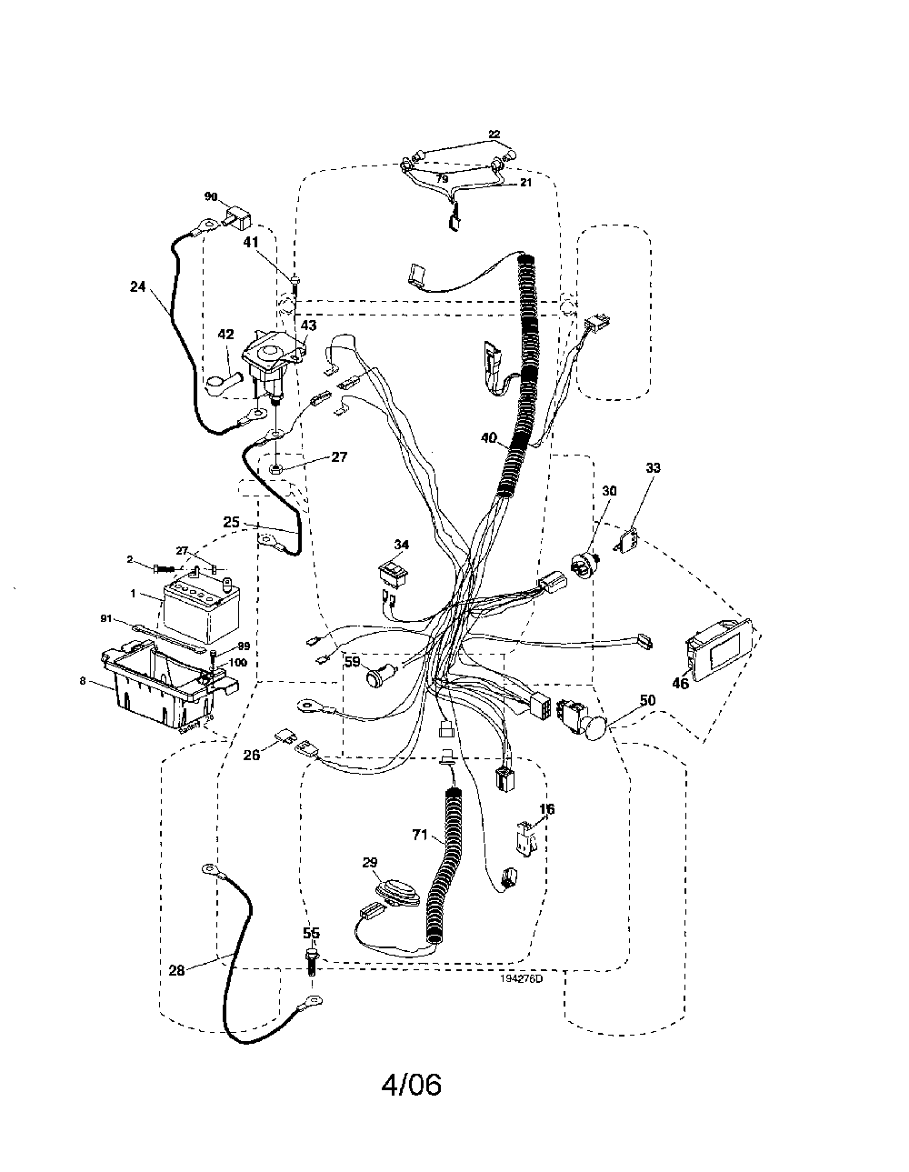 Electrical Diagram and Parts List for 96042000600  Poulan Lawn Tractor