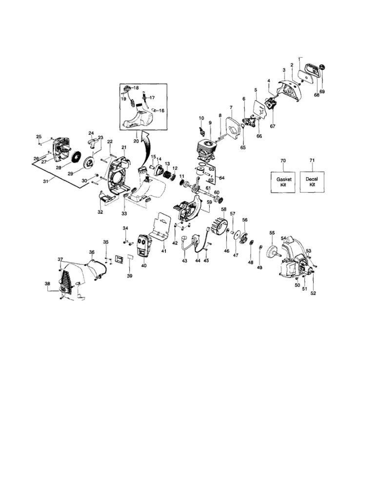 Cylinder/Fuel Tank/Muffler Diagram and Parts List for CC2126  Poulan Trimmer