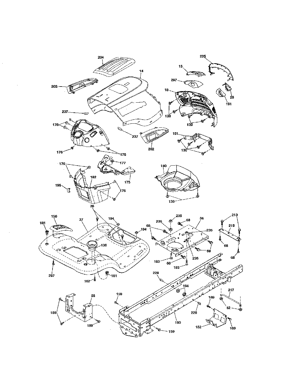 Chassis Diagram and Parts List for 96046007700  Poulan Lawn Tractor