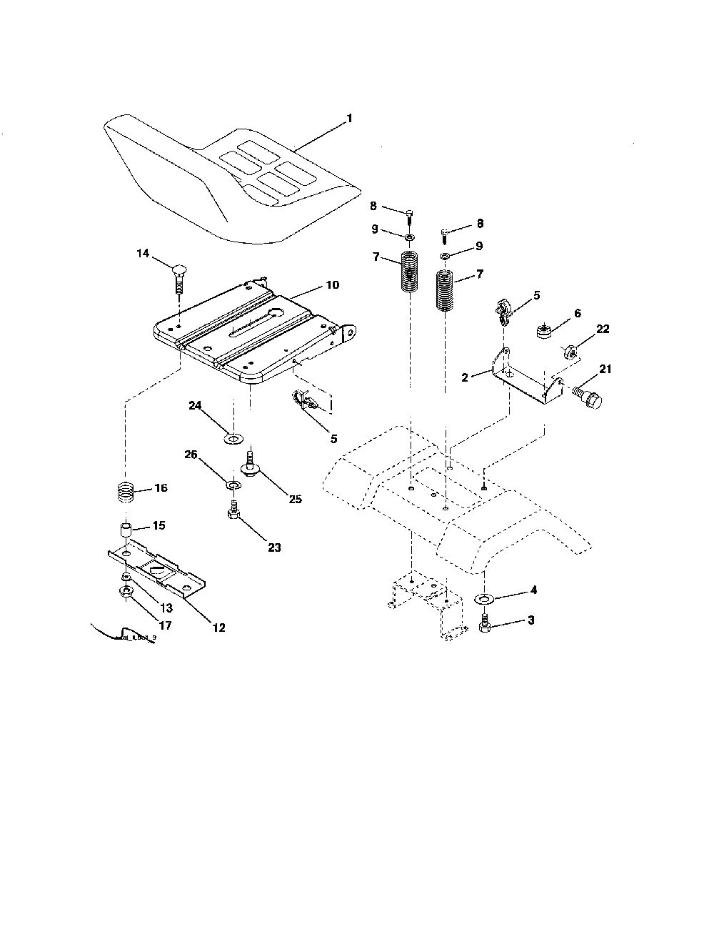 Seat assembly Diagram and Parts List for 96016001300  Poulan Lawn Tractor