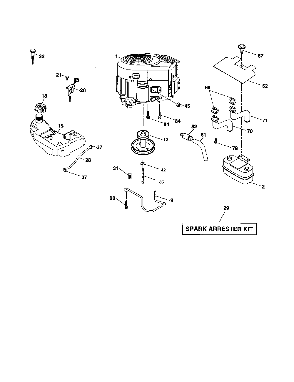 Engine Diagram and Parts List for 96042002700  Poulan Lawn Tractor