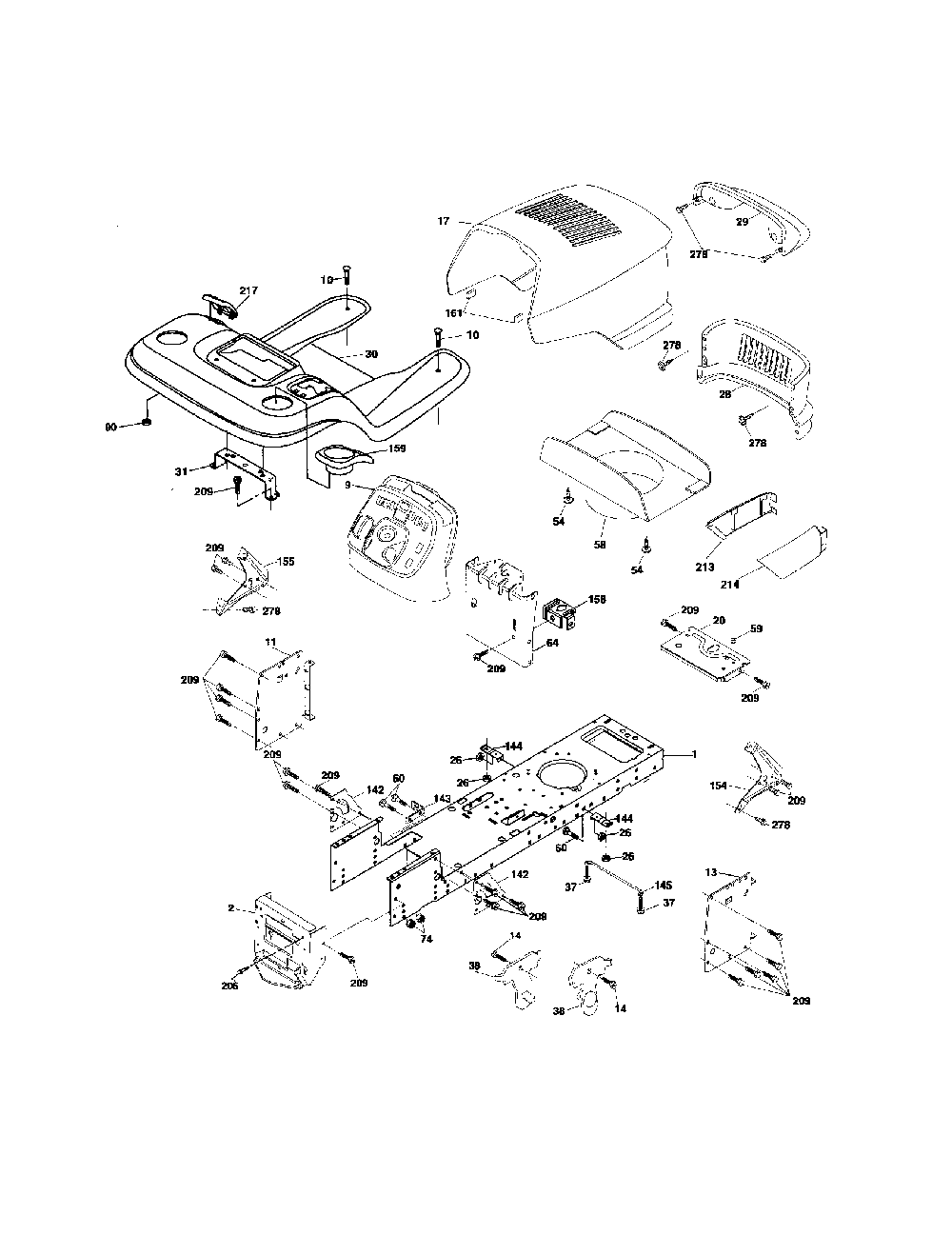 Chassis Diagram and Parts List for 96012003001  Poulan Lawn Tractor