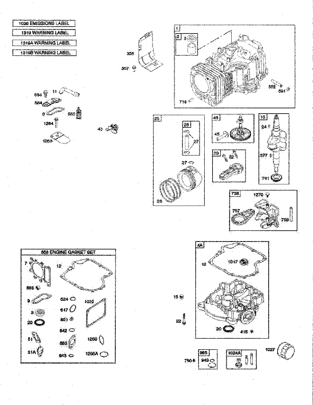 Cylinder/sump/crankshaft Diagram and Parts List for 96042016600  Poulan Lawn Tractor