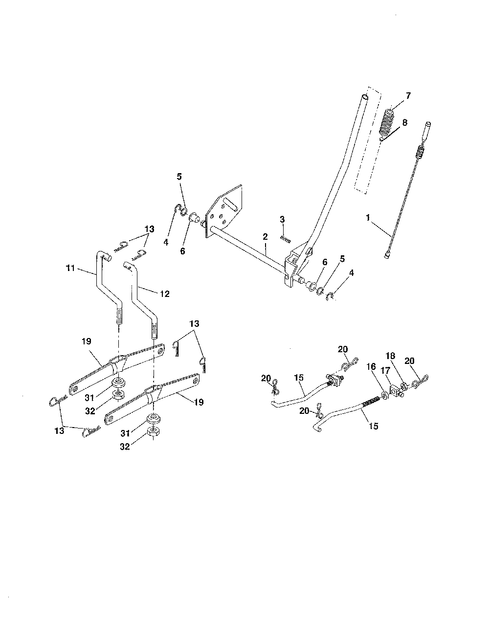 Mower lift Diagram and Parts List for 96016002400  Poulan Lawn Tractor