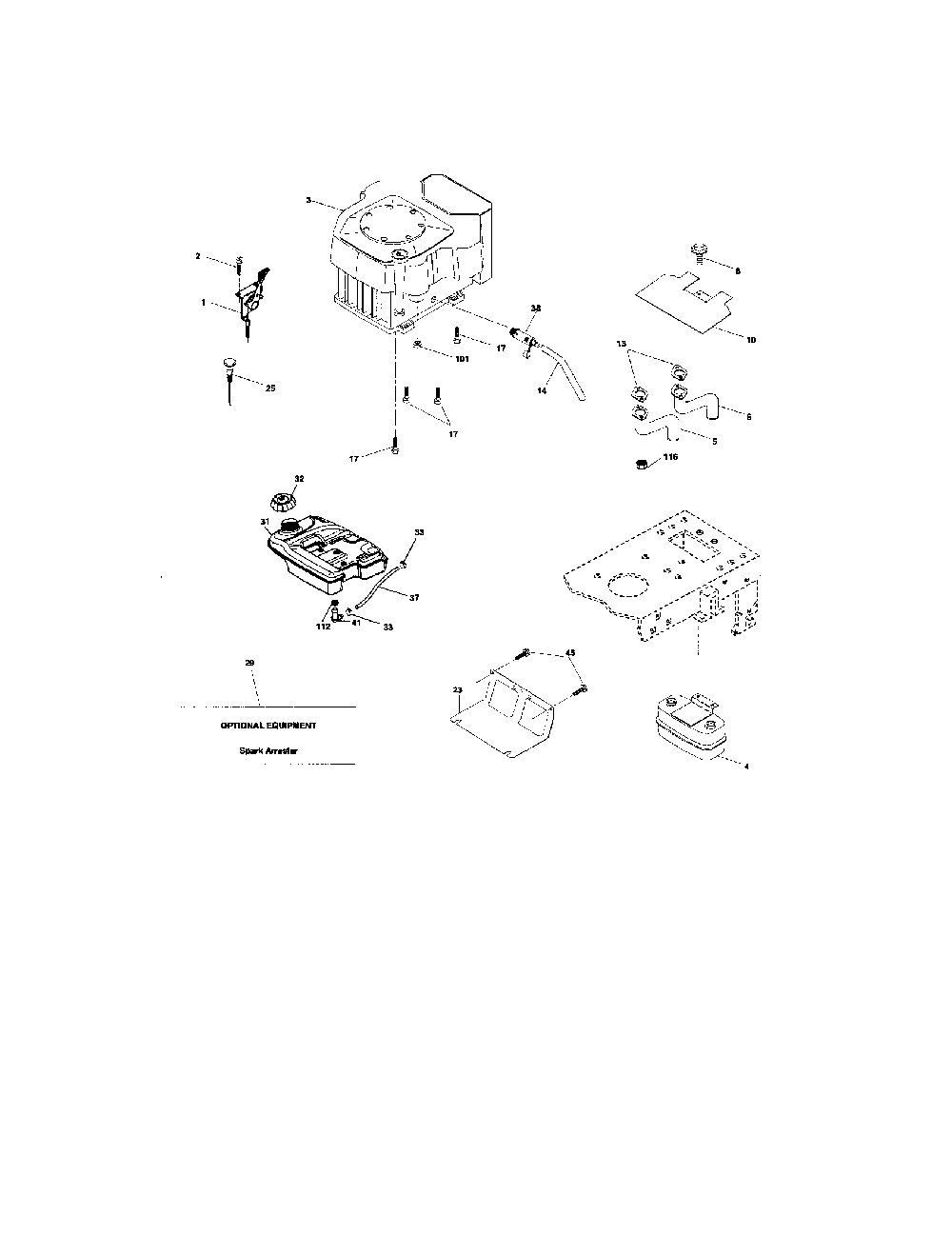 Engine Diagram and Parts List for 96012002001  Poulan Lawn Tractor