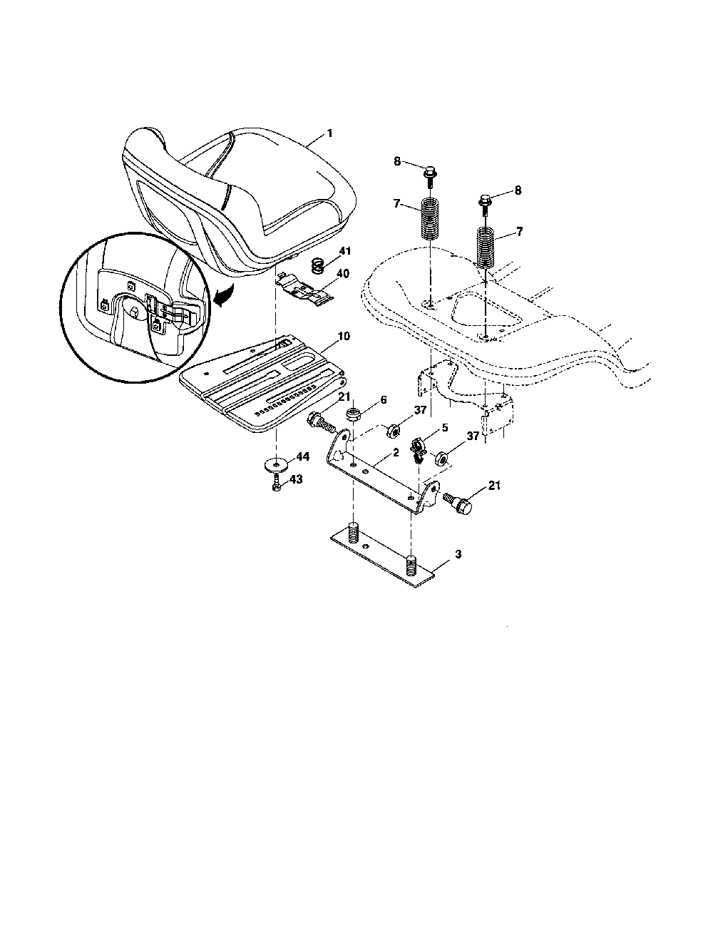 Seat assembly Diagram and Parts List for 96042000900  Poulan Lawn Tractor