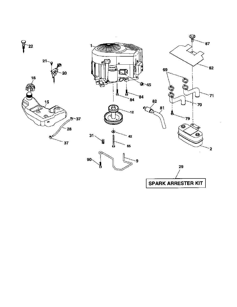 Engine Diagram and Parts List for 96042001700  Poulan Lawn Tractor
