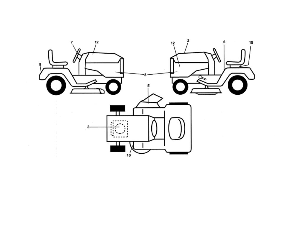 Decals Diagram and Parts List for PP155A42-274430  Poulan Lawn Tractor