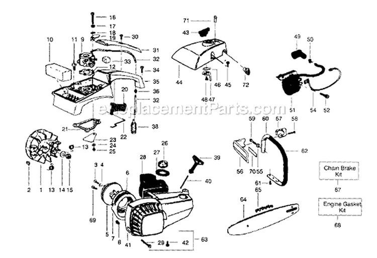 Page B Diagram and Parts List for 2000  Poulan Chainsaw