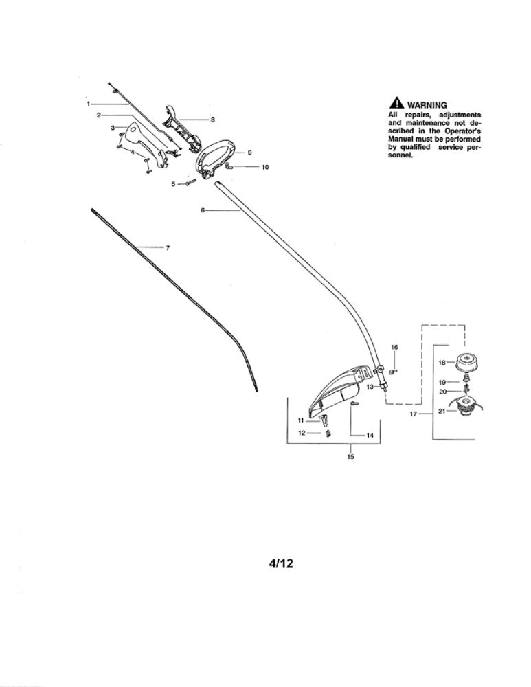 Drive Shaft/Handle/Shield Diagram and Parts List for P1500 TYPE 2 Poulan Trimmer