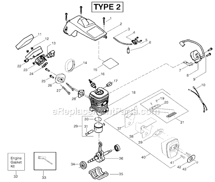 Page B Diagram and Parts List for 2050LE Type 2 Poulan Chainsaw