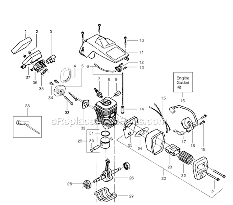 Page B Diagram and Parts List for 2050WT Type 5 Poulan Chainsaw