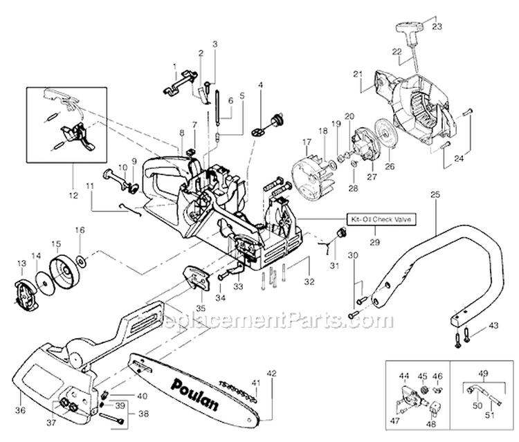 Page A Diagram and Parts List for 2050WT Type 7 Poulan Chainsaw