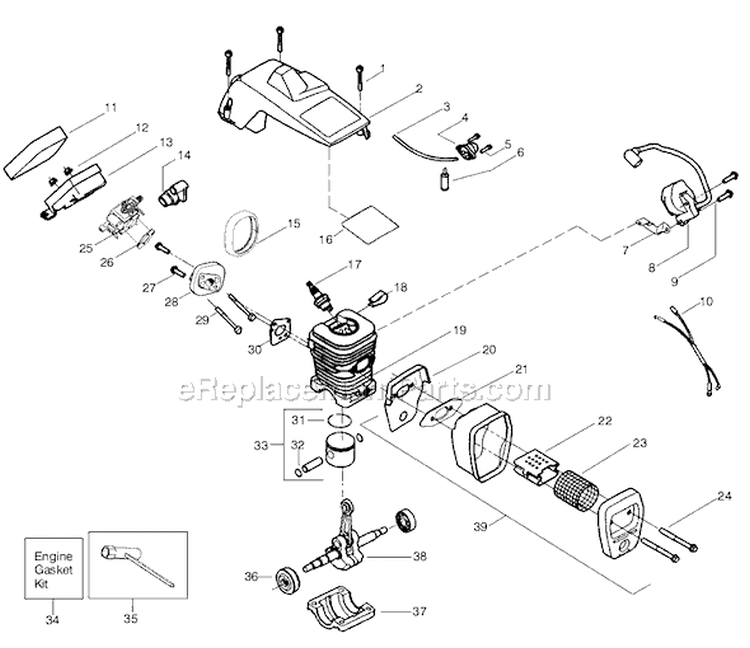 Page B Diagram and Parts List for 2050 Type 7 Poulan Chainsaw
