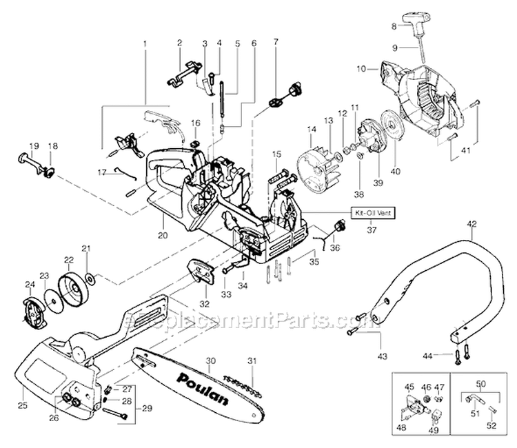 Page A Diagram and Parts List for 2055 Type 7 Poulan Chainsaw