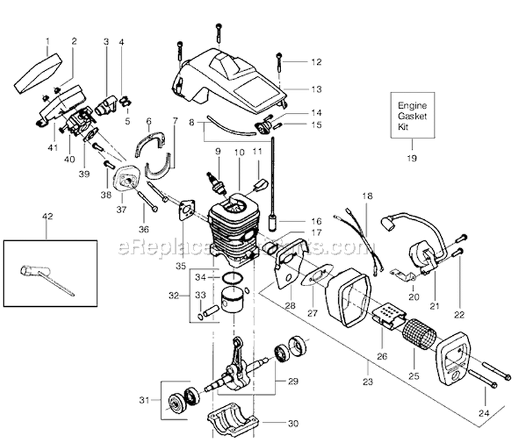 Page B Diagram and Parts List for 2075C Gas Chain Saw Type 1 Poulan Chainsaw