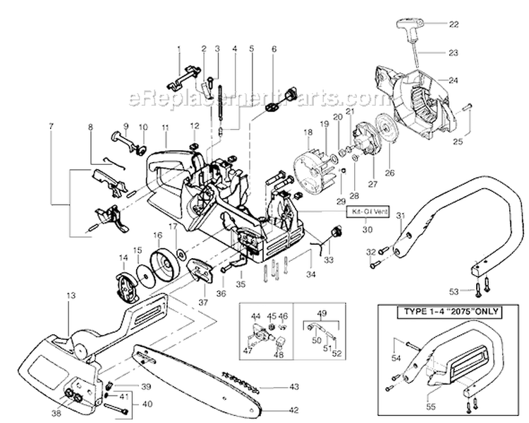 Page A Diagram and Parts List for 2075C Gas Chain Saw Type 4 Poulan Chainsaw