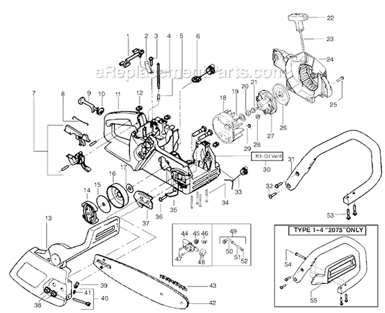 Page A Diagram and Parts List for 2075OC Type 4 Poulan Chainsaw