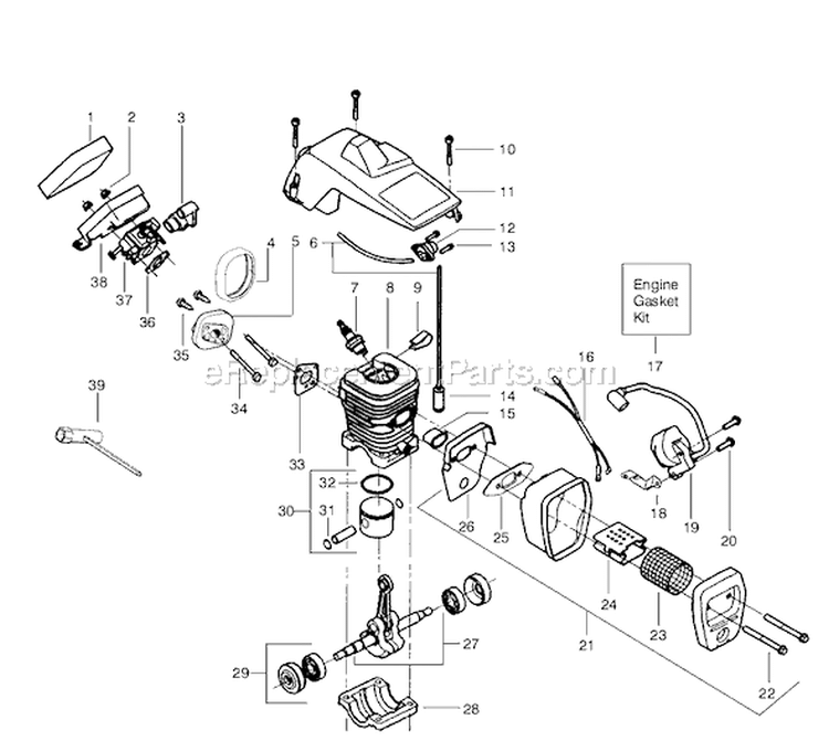 Page B Diagram and Parts List for 2075OC Type 5 Poulan Chainsaw