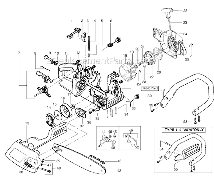 Page A Diagram and Parts List for 2075 Type 3 Poulan Chainsaw