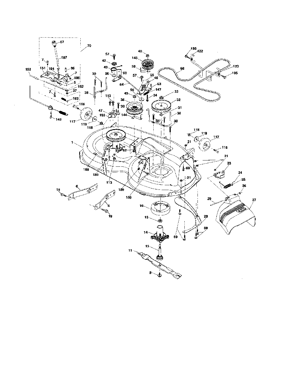 Mower deck Diagram and Parts List for 96042002601  Poulan Lawn Tractor
