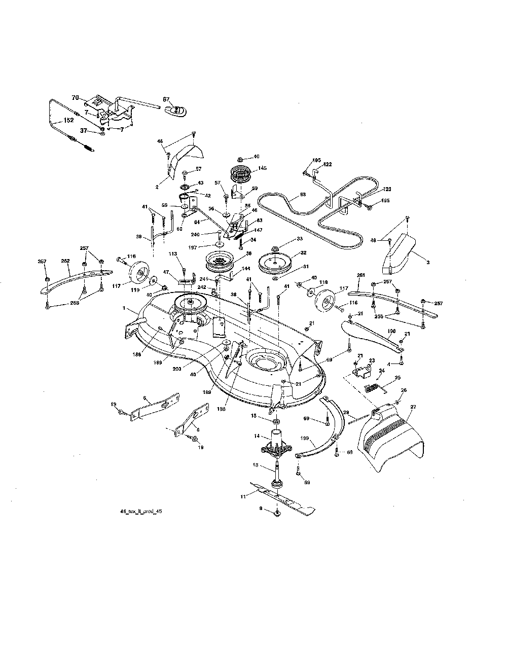Mower deck Diagram and Parts List for 96042017000  Poulan Lawn Tractor