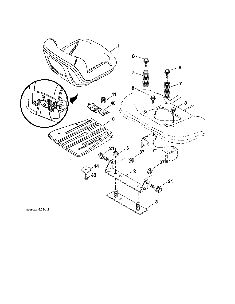 Seat Diagram and Parts List for PB20A46-96042016700  Poulan Lawn Tractor