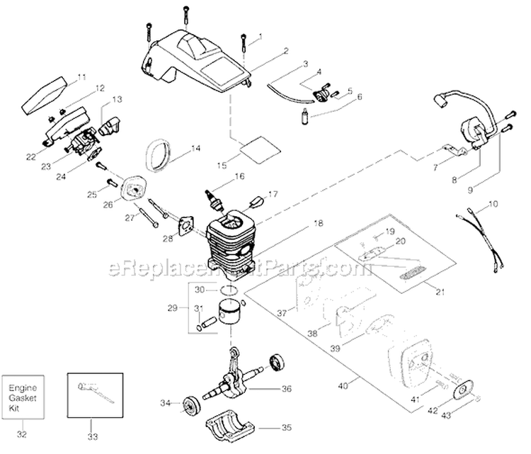 Page B Diagram and Parts List for 2150LE Predator Type 1 Poulan Chainsaw
