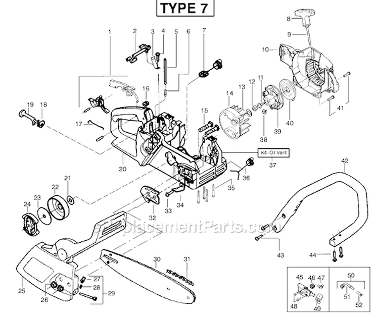 Page A Diagram and Parts List for 2150 Type 7 Poulan Chainsaw