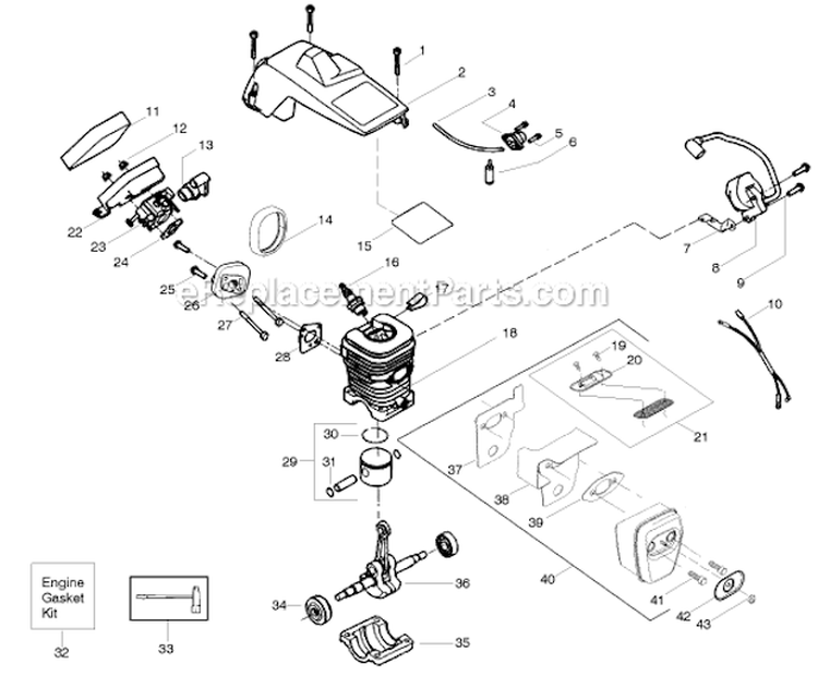 Page A Diagram and Parts List for 222  Poulan Chainsaw