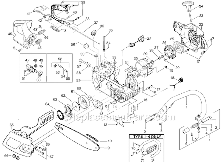 Page B Diagram and Parts List for 2250 Type 4 Poulan Chainsaw