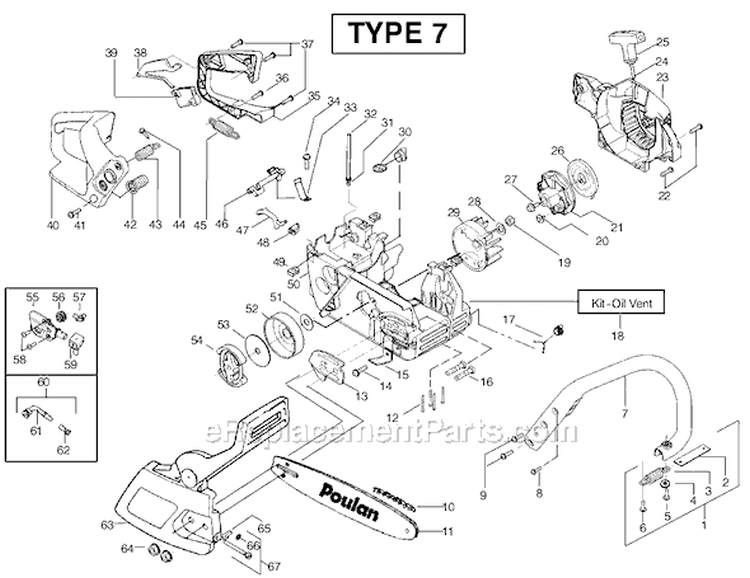 Page A Diagram and Parts List for 2250 Type 7 Poulan Chainsaw