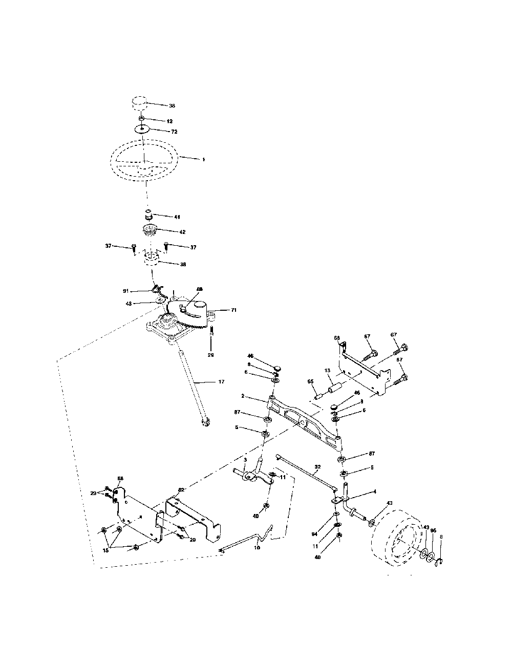 Steering assembly Diagram and Parts List for 96012003201  Poulan Lawn Tractor