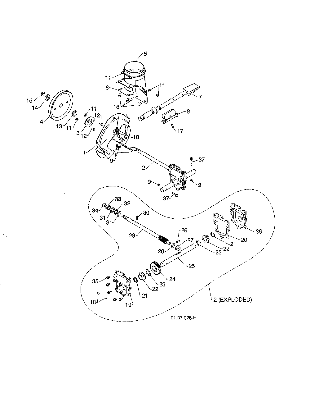 Impeller/gearbox Diagram and Parts List for PR624ES-96198004603  Poulan Snow Blower