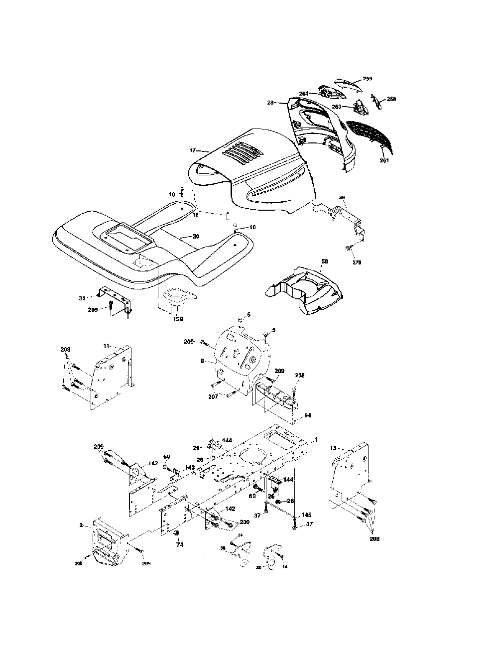 Chassis Diagram and Parts List for HD21H42  Poulan Lawn Tractor