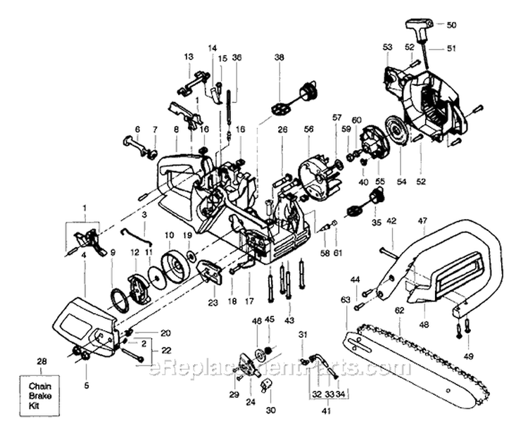 Page B Diagram and Parts List for 2350  Poulan Chainsaw