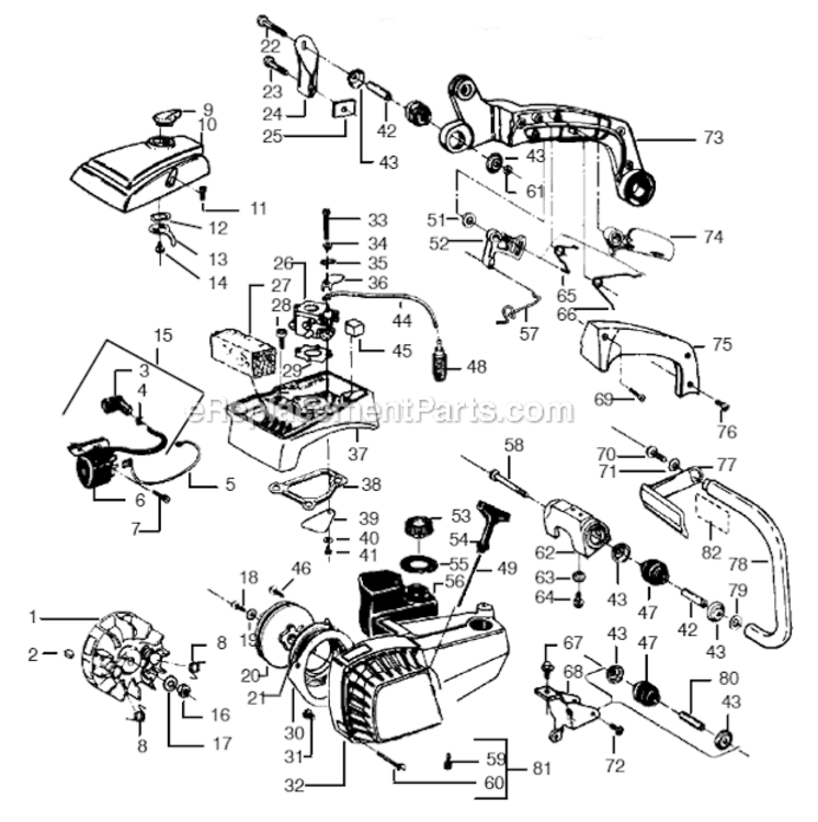 Page B Diagram and Parts List for 235  Poulan Chainsaw