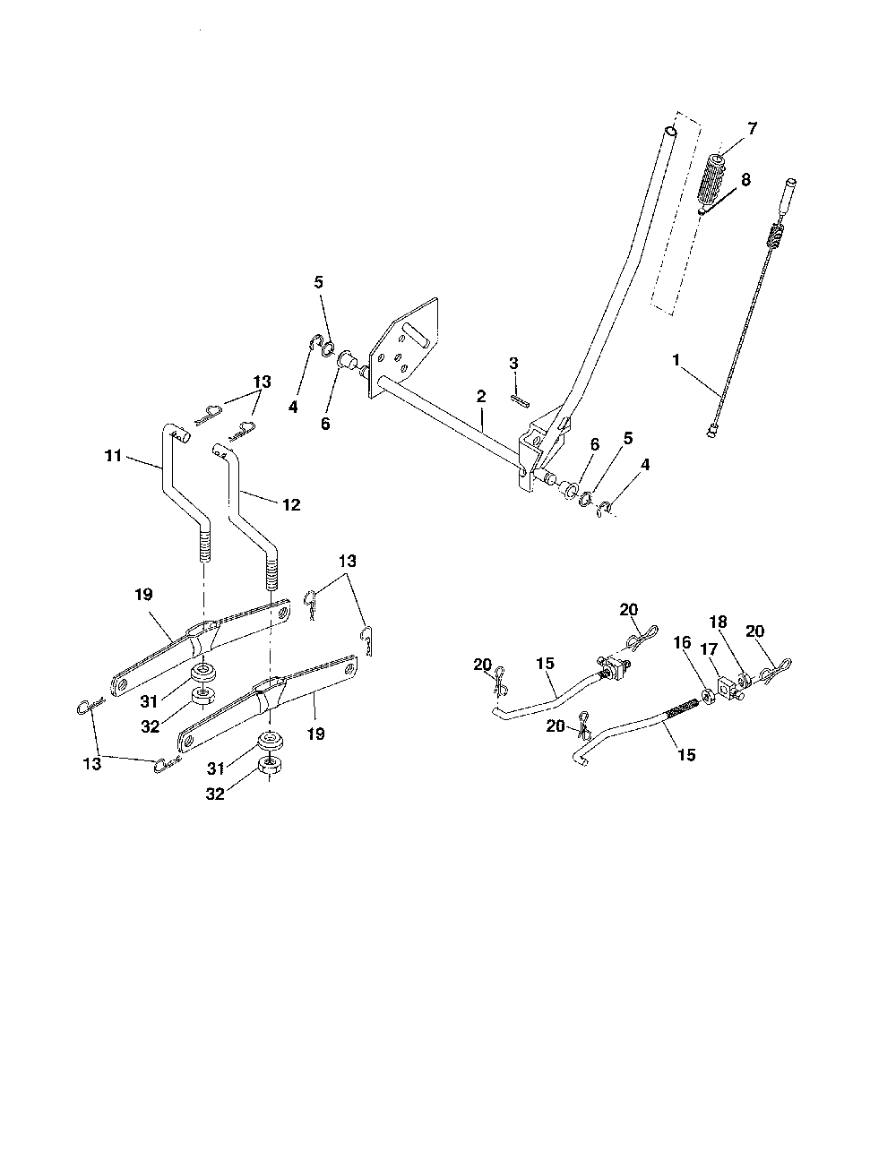 Mower lift Diagram and Parts List for 96016001700  Poulan Lawn Tractor