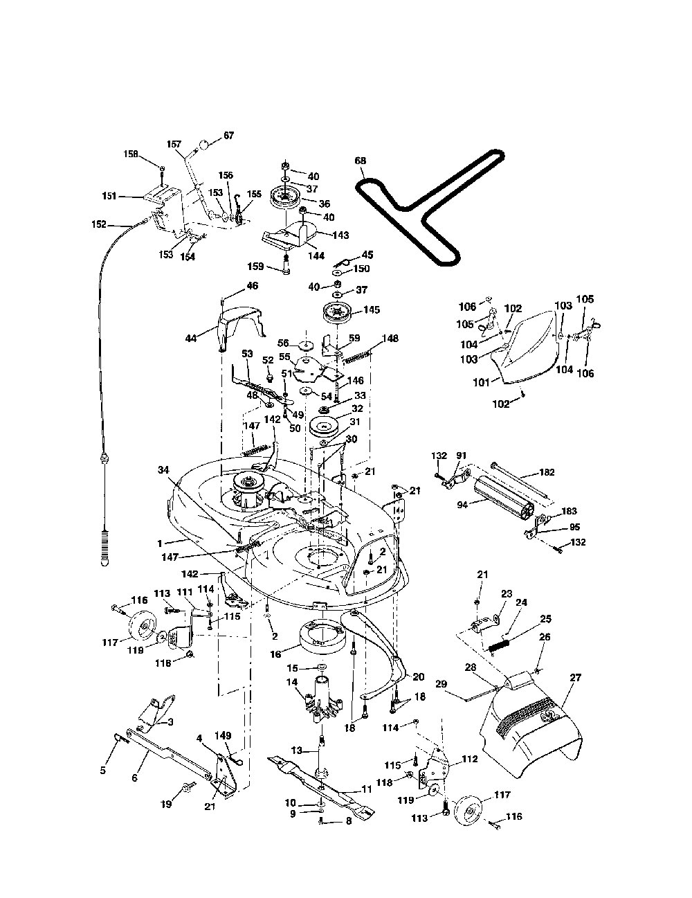 Mower deck Diagram and Parts List for 917279870  Poulan Lawn Tractor