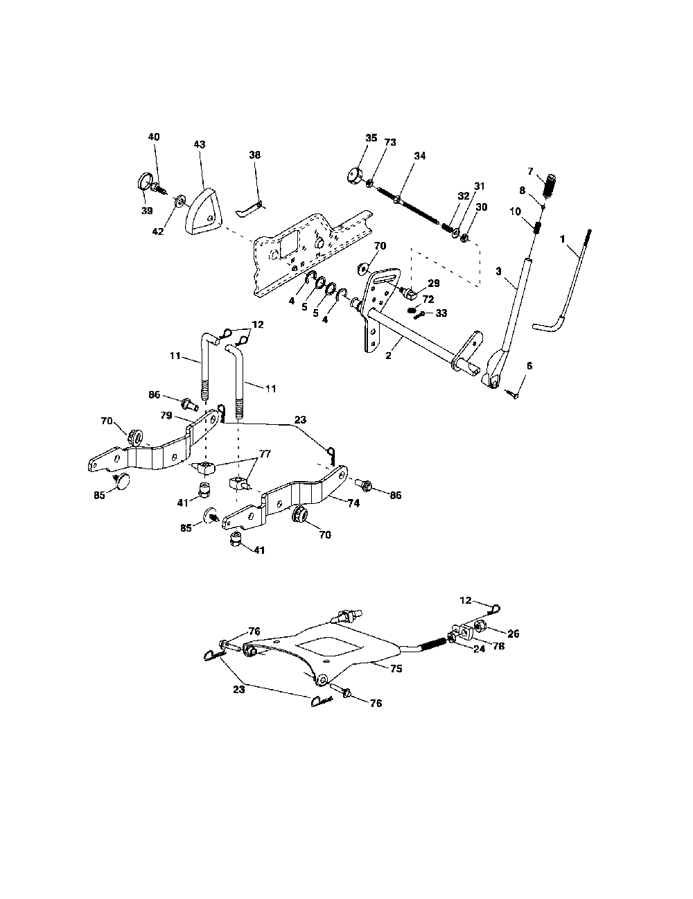 Lift assembly Diagram and Parts List for 96022000101  Poulan Lawn Tractor