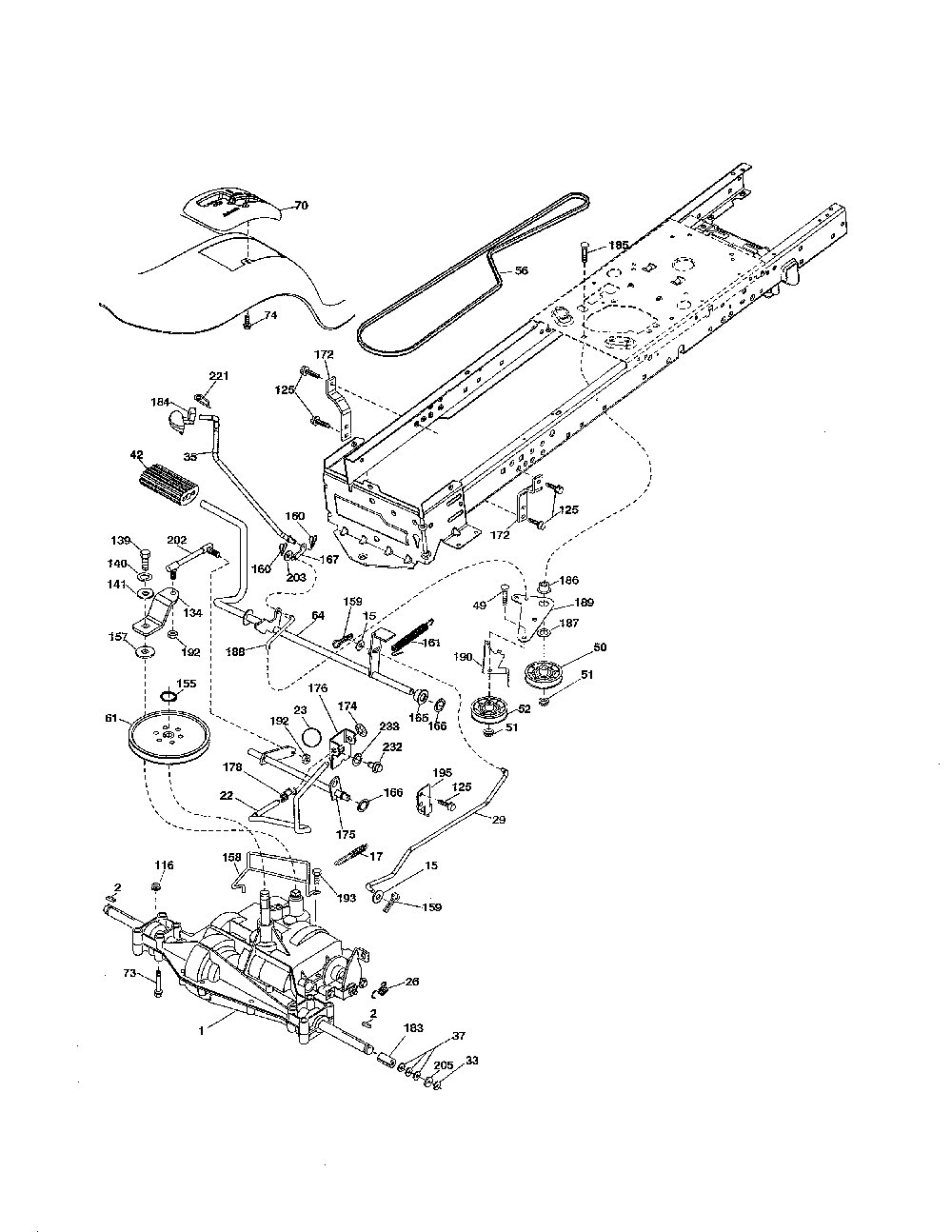 Drive Diagram and Parts List for 96046002200  Poulan Lawn Tractor