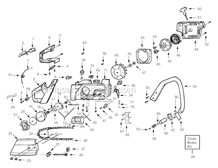 Page B Diagram and Parts List for 2500  Poulan Chainsaw