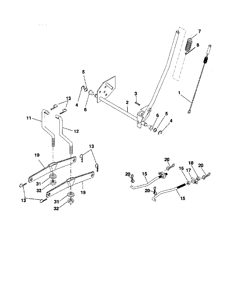 Mower lift Diagram and Parts List for 96016001900  Poulan Lawn Tractor