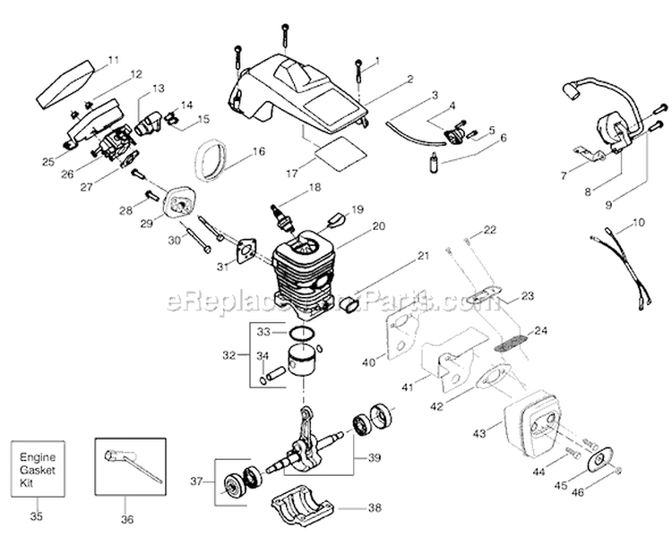 Page B Diagram and Parts List for 2550LE Type 1 Poulan Chainsaw